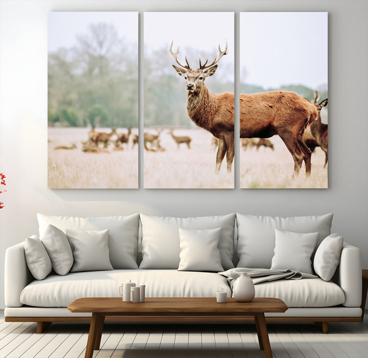 Rustic Nature Print Wall Art Canvas Print, Framed Deer Canvas Wall Art Art Picture Print, Nordic Animal Art Perfect Rustic Nature Decor