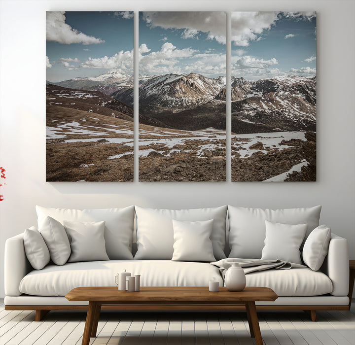 Mountain Landscape Wall Art Canvas Print, Framed Snowy Peaks Art Picture Print, Rugged Highlands Perfect Rustic Adventure Decor Artwork