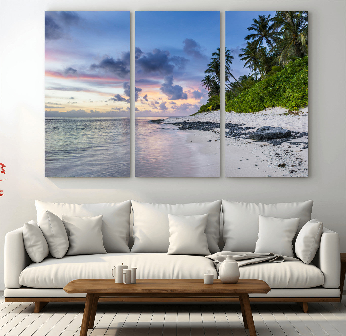 MGV-CV-48X32-3P - Tropical Beach Wall Art Canvas Print, Framed Sunset Glow Art Picture Print, Palm Tree Coast Perfect Tropical Coastal Decor Artwork