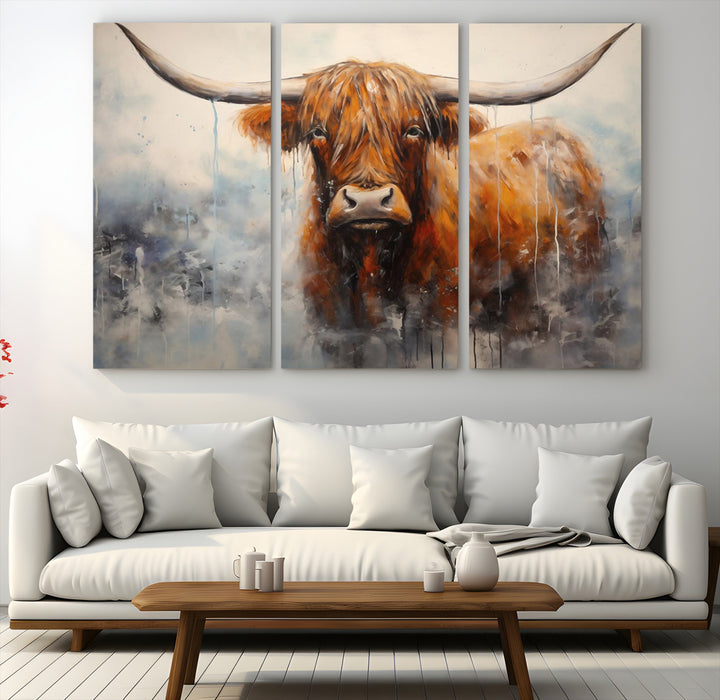Scottish Highland Wall Art Canvas Print, Framed Longhorn Art Picture Print, Western Cow Perfect Farmhouse Decor Artwork