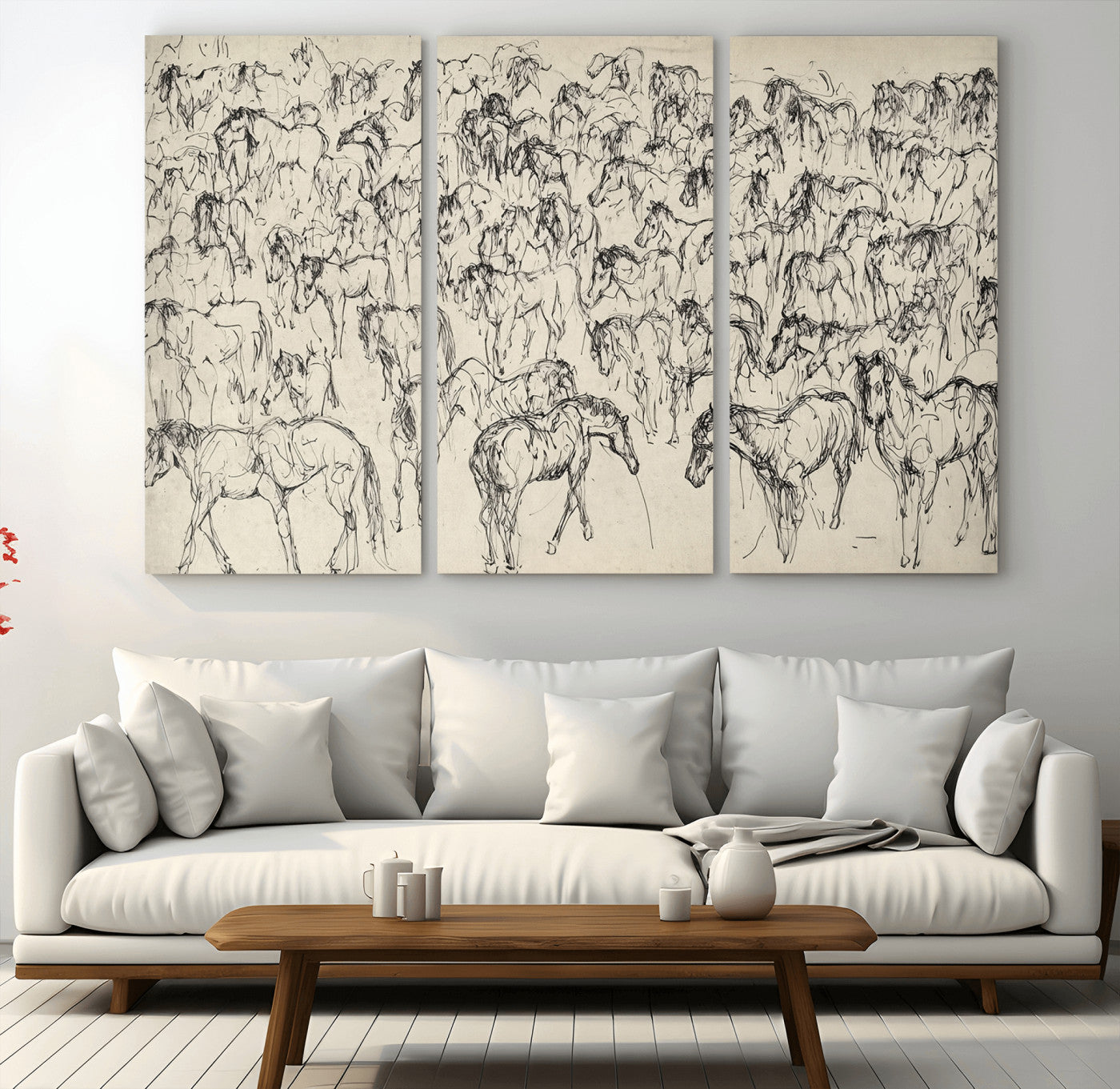 86653927-MGV-CV-36X24-Wild Horse Stampede Wall Art Canvas Print – Monochrome Running Horses Dynamic Motion Elegant Artwork for Home, Office