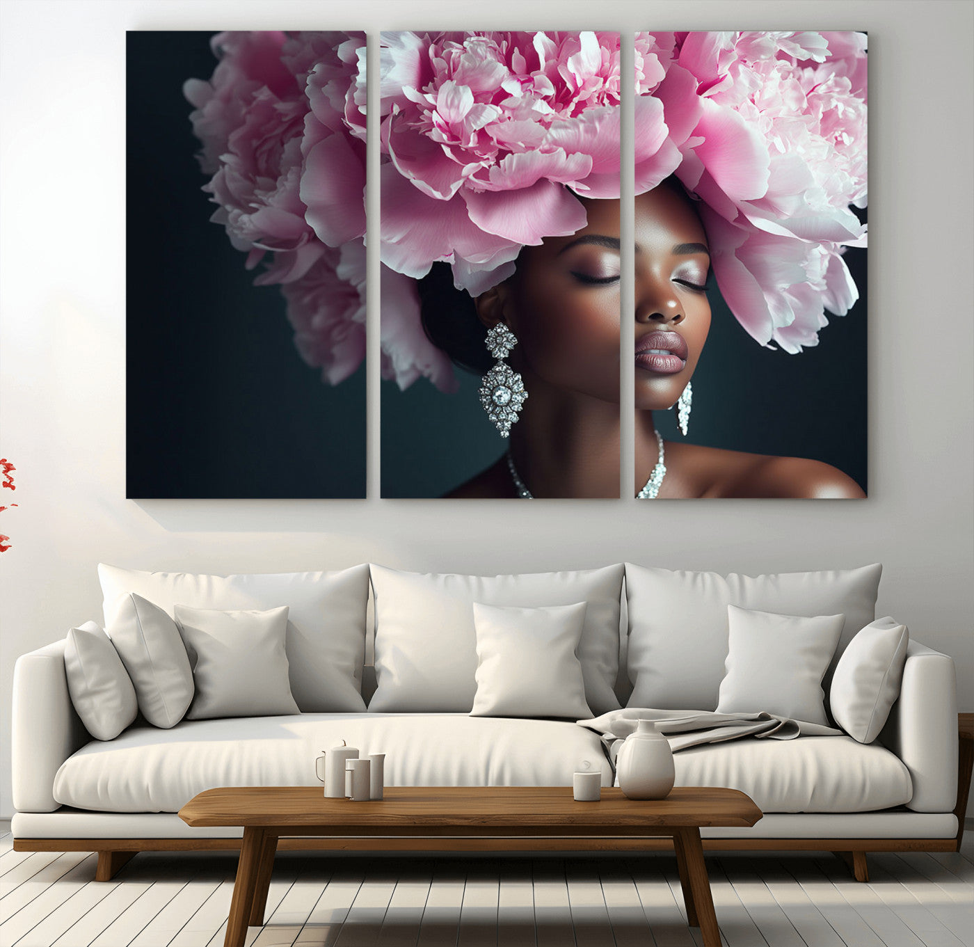 35482880-MGV-CV-36X24-Black Beauty Petal Crown Wall Art Canvas Print – Floral Petal Headpiece Elegant Design, Petal Inspired Artwork for Home, Office
