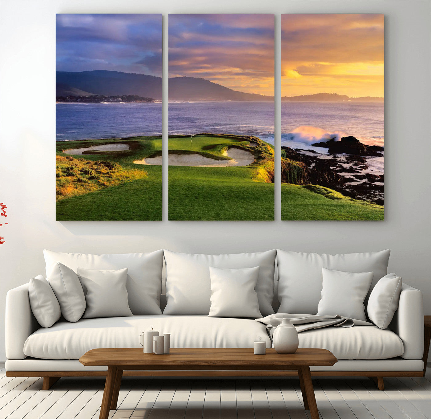 73699248-MGV-CV-60X40-3P-Pebble Beach Golf Links Wall Art Canvas Print – Iconic Coastal Golf Course Artwork, Perfect for Office, Man Cave, or Golf Lover’s Decor