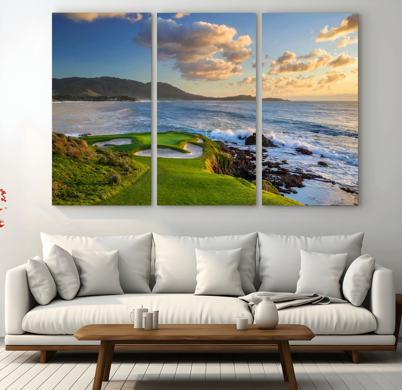 50107048-MGV-CV-60X40-3P-Pebble Beach Golf Links Wall Art Canvas Print – Iconic Coastal Golf Course Artwork, Perfect for Office, Man Cave, or Golf Lover’s Decor