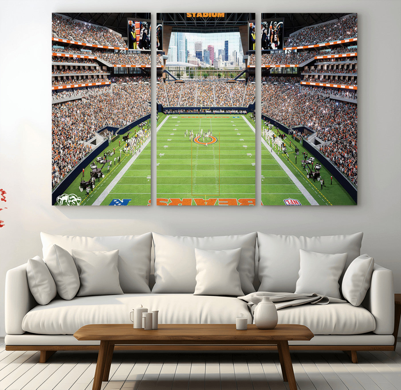 76935553-MGV-CV-60X30-3P-Chicago Bears Soldiers Field Wall Art Canvas Print – Framed Football Stadium Artwork for Sports Fans, Soldier Field Skyline Canvas Decor for Game Room or Man Cave