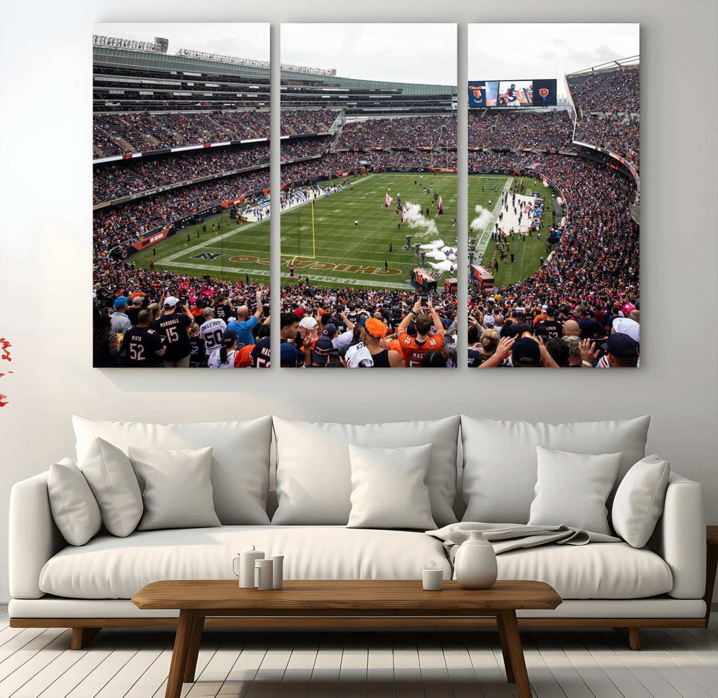 18347149-MGV-CV-48X32-3P-Chicago Bears Soldiers Field Wall Art Canvas Print – Framed Football Stadium Artwork for Sports Fans, Soldier Field Skyline Canvas Decor for Game Room