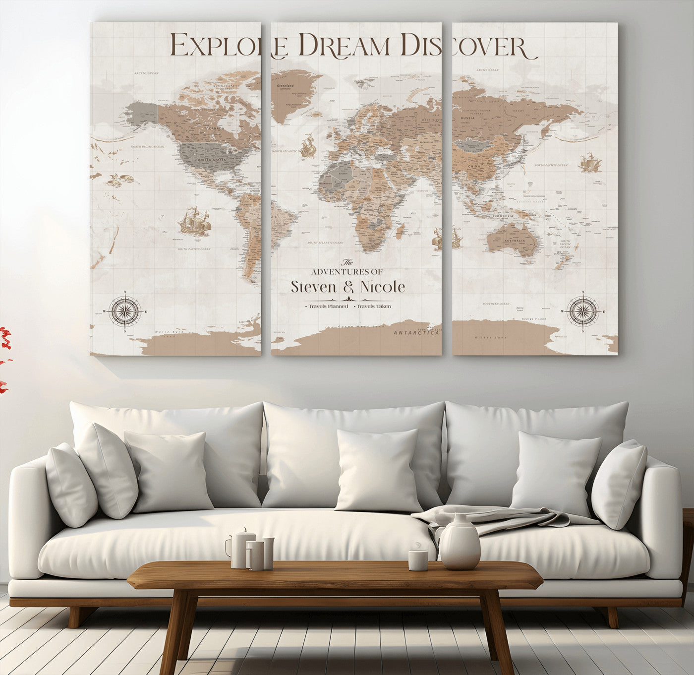 95738134-MGV-CV-36X24-Custom Push Pin World Map Wall Canvas Print – Personalized Travel Tracker with Pins – Framed Large Multi-Size Canvas for Home Office Decor - H13