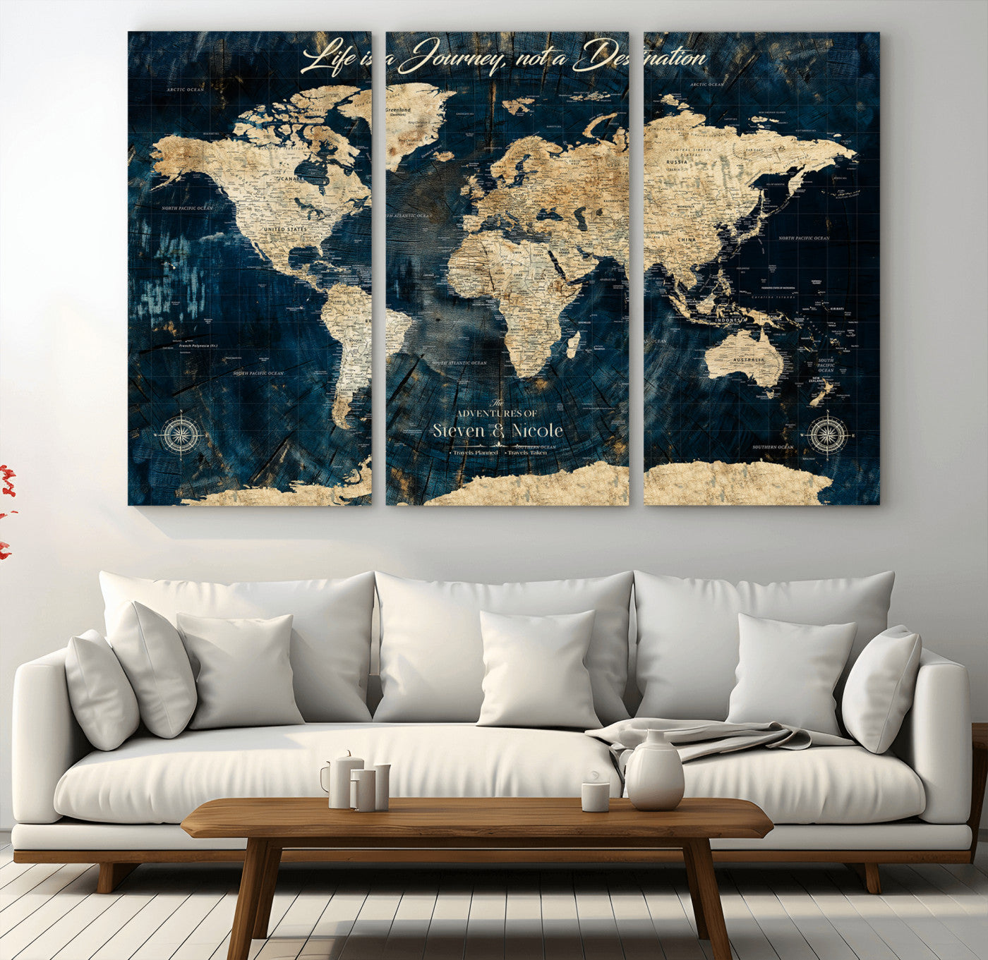 23551206-MGV-CV-36X24-Custom Push Pin World Map Wall Canvas Print – Personalized Travel Tracker with Pins – Framed Large Multi-Size Canvas for Home Office Decor