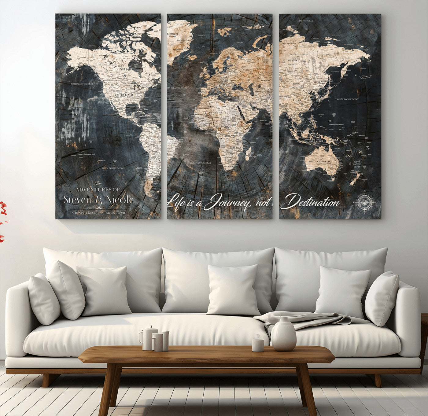 13001721-MGV-CV-36X24-Custom Push Pin World Map Wall Canvas Print – Personalized Travel Tracker with Pins – Framed Large Multi-Size Canvas for Home Office Decor