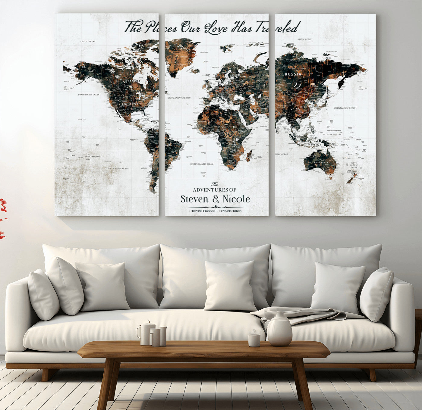 89231588-MGV-CV-60X40-3P-World Travel Map with Pins – Framed Canvas Print to Track Adventures and Create a Visual Travel Journal, Ideal Wall Art for Home - H17