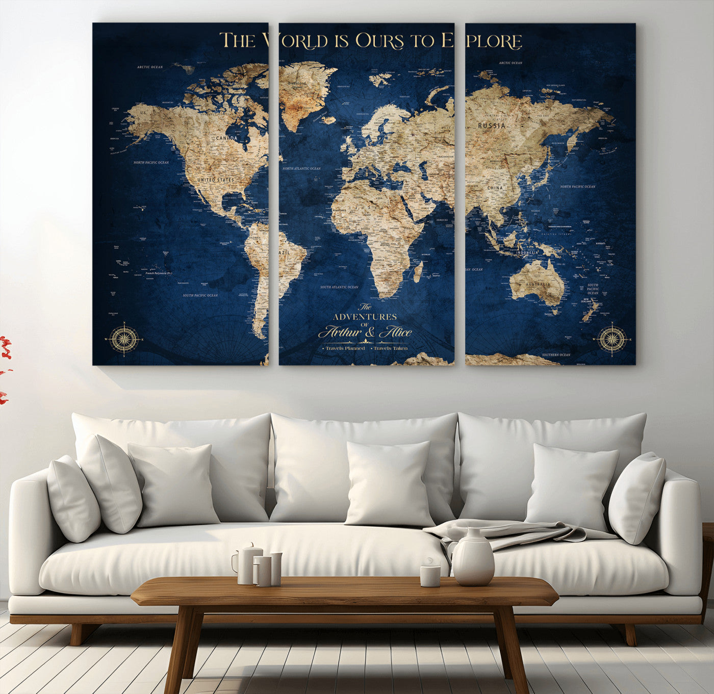 10181149-MGV-CV-36X24-Custom Push Pin World Map Wall Canvas Print – Personalized Travel Tracker with Pins – Framed Large Multi-Size Canvas for Home Office Decor