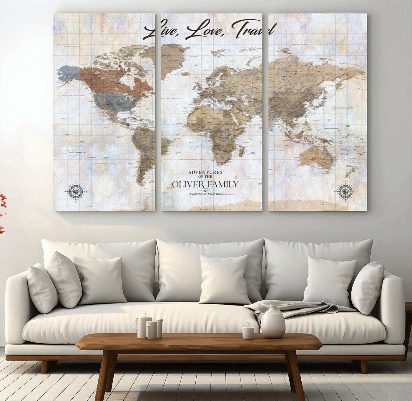 76256172-MGV-CV-36X24-Custom Push Pin World Map Wall Canvas Print – Personalized Travel Tracker with Pins – Framed Large Multi-Size Canvas for Home Office Decor