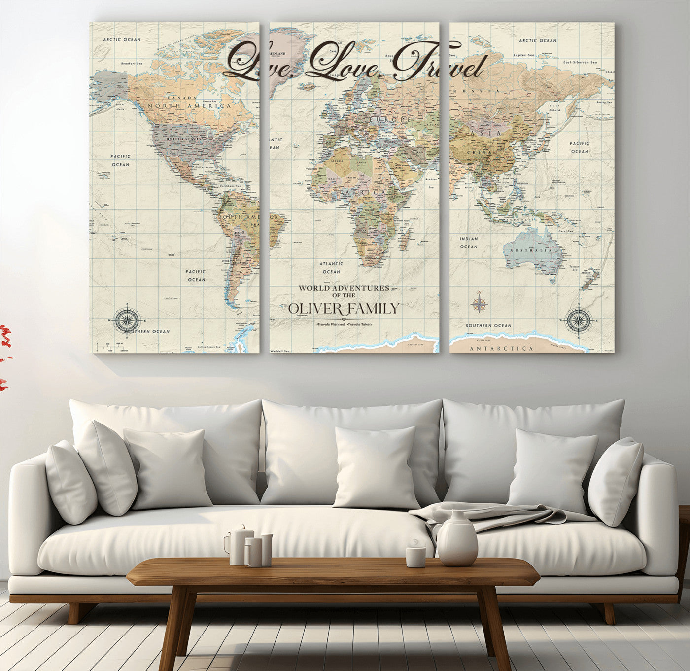 49563244-MGV-CV-36X24-Custom Push Pin World Map Wall Canvas Print – Personalized Travel Tracker with Pins – Framed Large Multi-Size Canvas for Home Office Decor