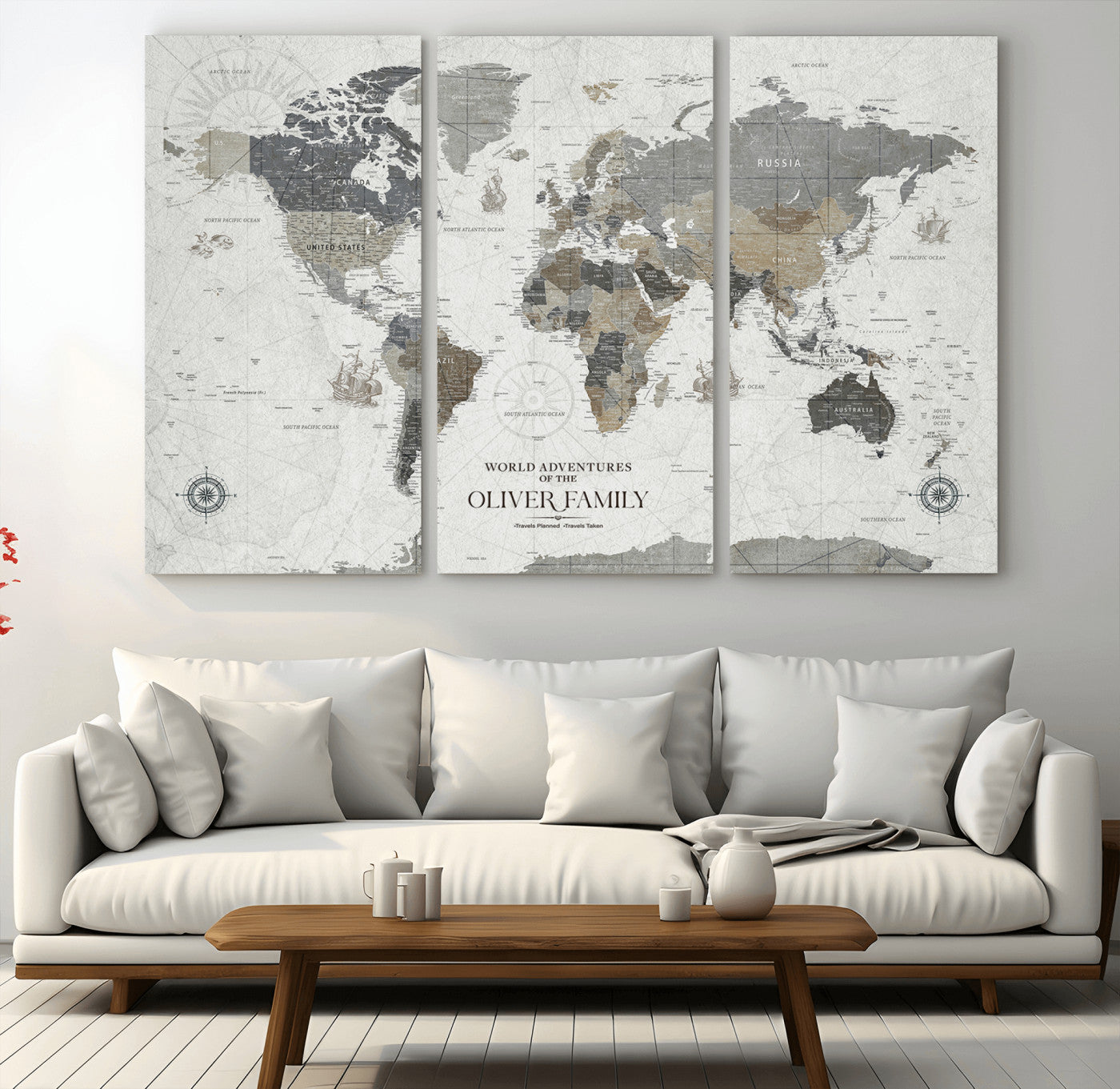 24596128-MGV-CV-36X24-Custom Push Pin World Map Wall Canvas Print – Personalized Travel Tracker with Pins – Framed Large Multi-Size Canvas for Home Office Decor