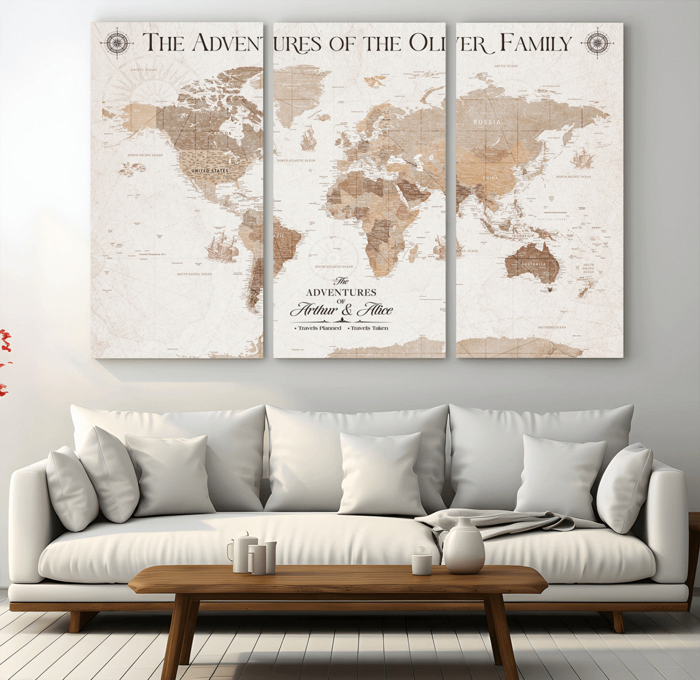 58395047-MGV-CV-36X24-Custom Push Pin World Map Wall Canvas Print – Personalized Travel Tracker with Pins – Framed Large Multi-Size Canvas for Home Office Decor