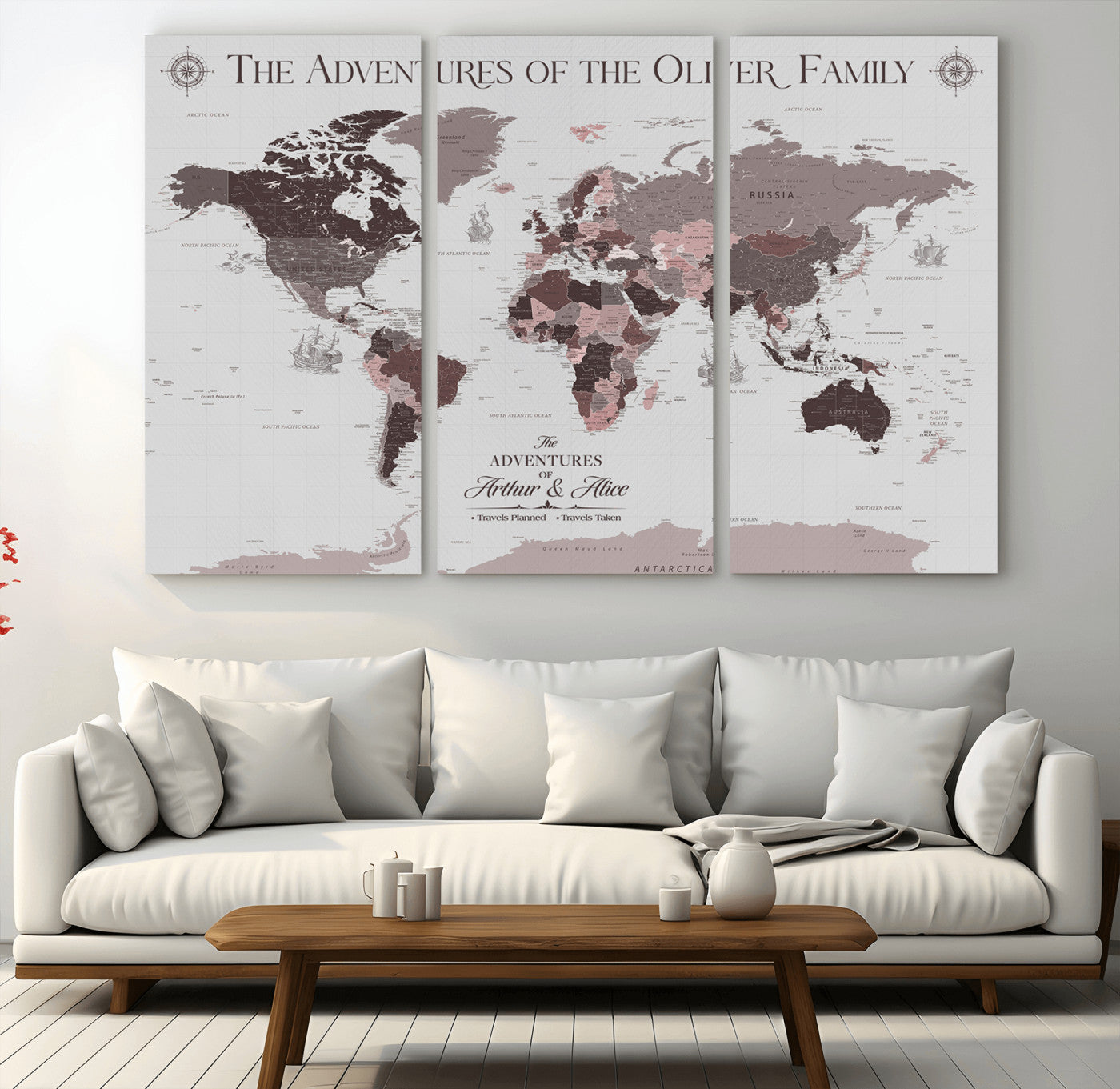 43789856-MGV-CV-36X24-Custom Push Pin World Map Wall Canvas Print – Personalized Travel Tracker with Pins – Framed Large Multi-Size Canvas for Home Office Decor
