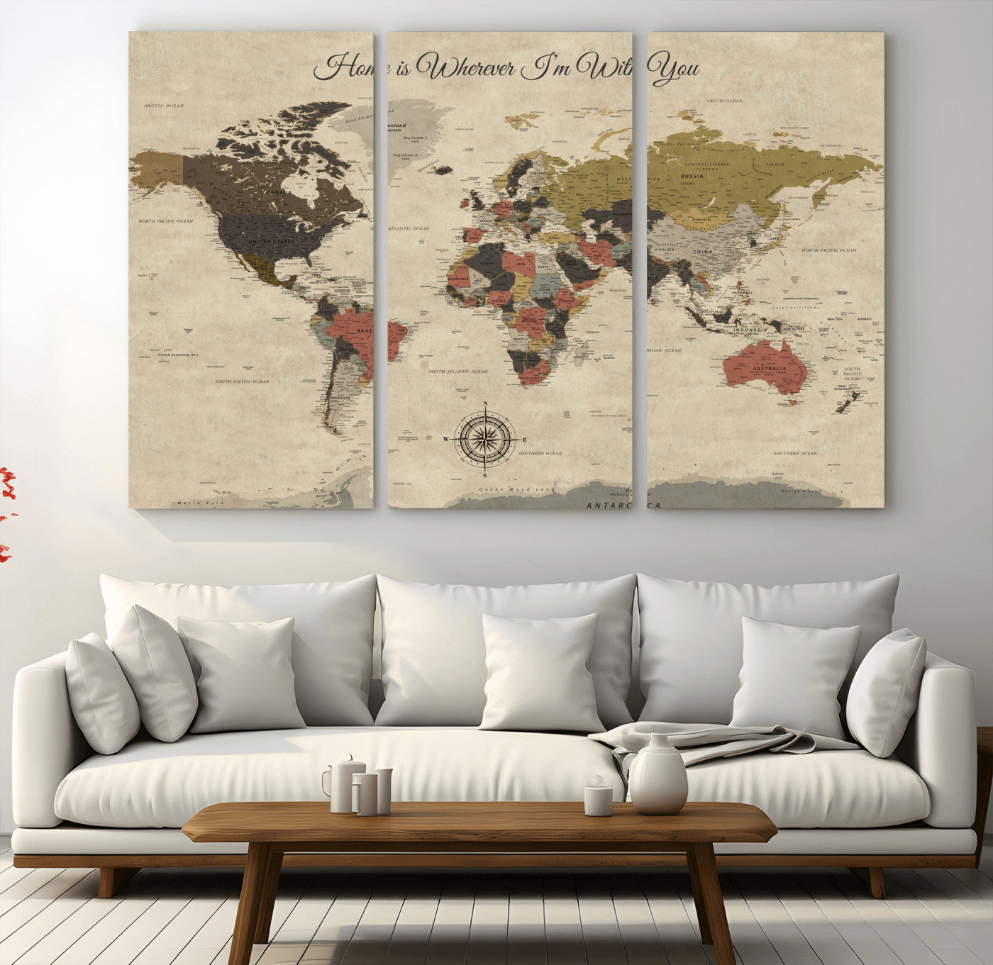 89242247-MGV-CV-60X40-3P-Personalized World Map Print, Customizable Push Pin Framed World Map Print on Canvas - Custom Quote on Map Print