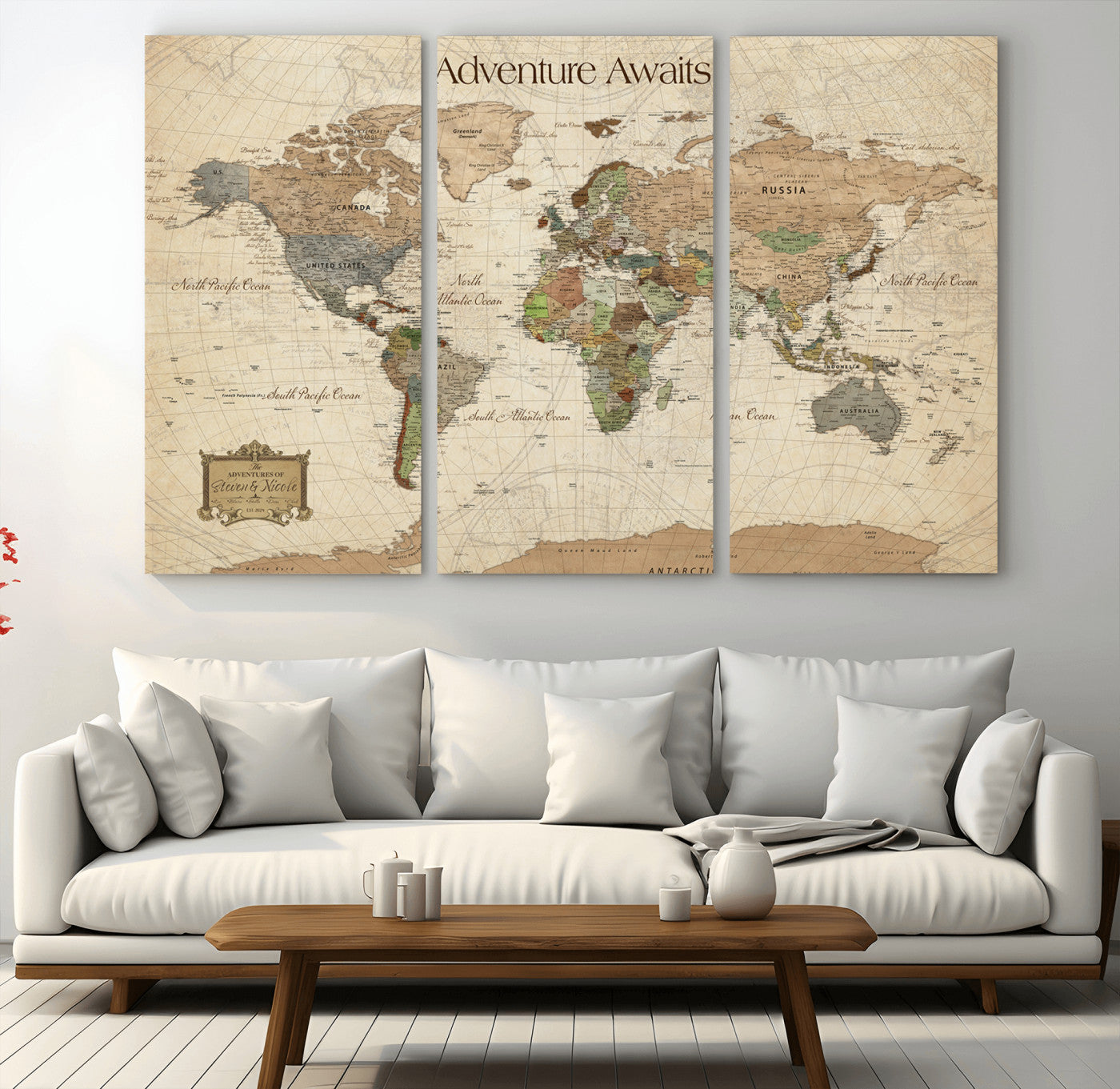 33020399-MGV-CV-48X32-3P-Custom Push Pin World Map Wall Canvas Print – Personalized Travel Tracker with Pins – Framed Custom Quotie Canvas for Home Office Decor
