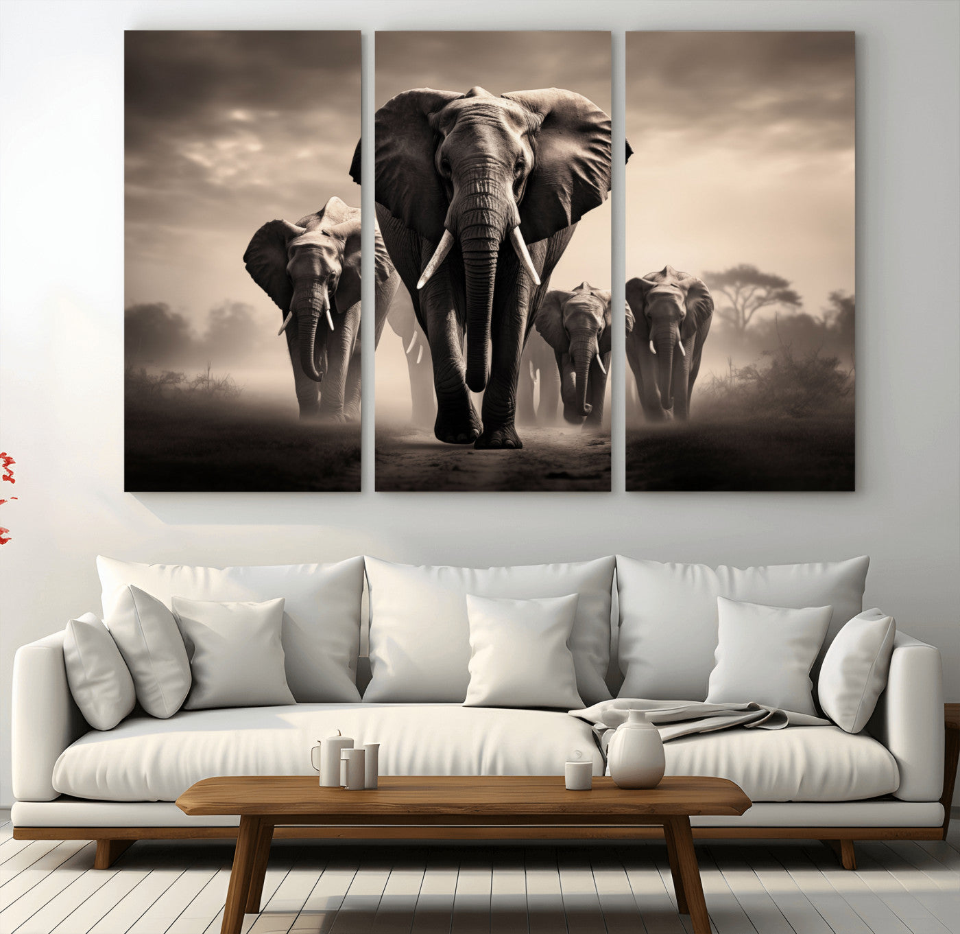 48598F10-MGV-CV-60X40-3P-Elephant Family Wall Art Canvas Print, Framed Elephant Wall Art Home Decor