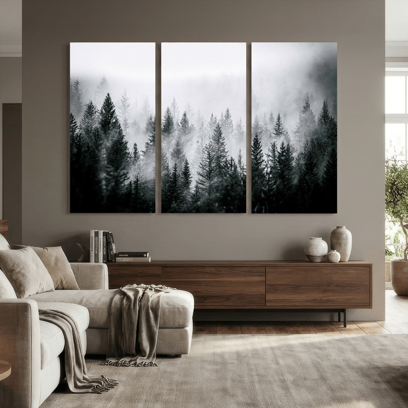87750525-MGV-CV-36X24 - Foggy Forest Wall Art Canvas Print – Mountain Woodland Landscape Photography for Minimal Nature Home Decor