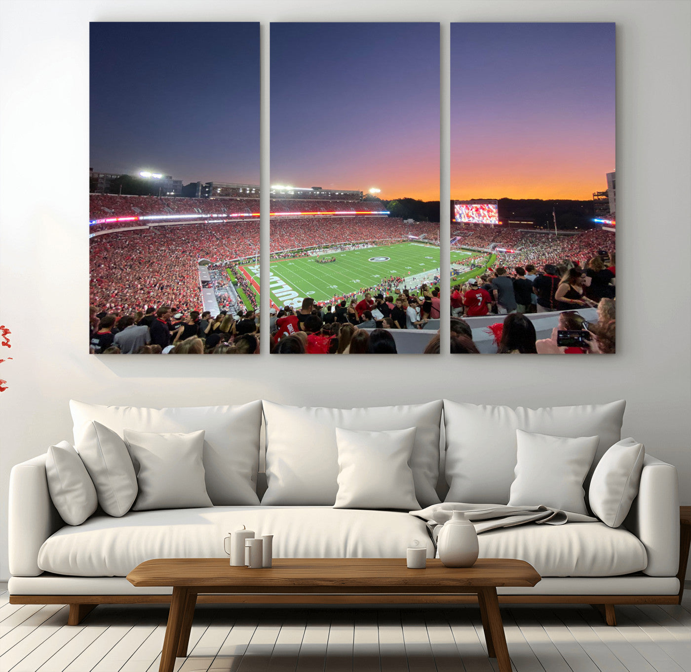 25139565-MGV-CV-48X32-3P-Dooley Stadium Wall Art Print, Sports Arena Canvas Wall Art, Dooley Field at Sanford Stadium Canvas Print, Modern Athletic Field Art Printing