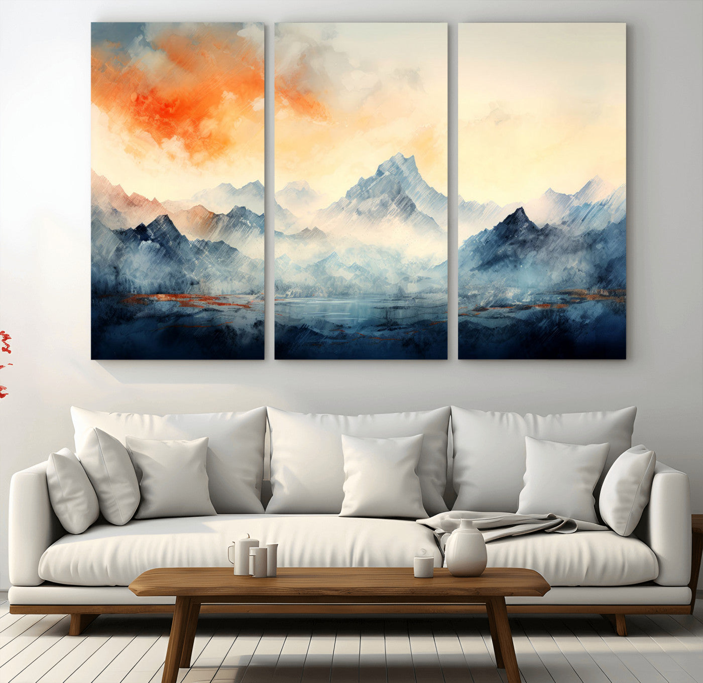 WRM1005-MGV-CV-36X24-Warm Clouds Abstract Mountain Wall Art Canvas Print