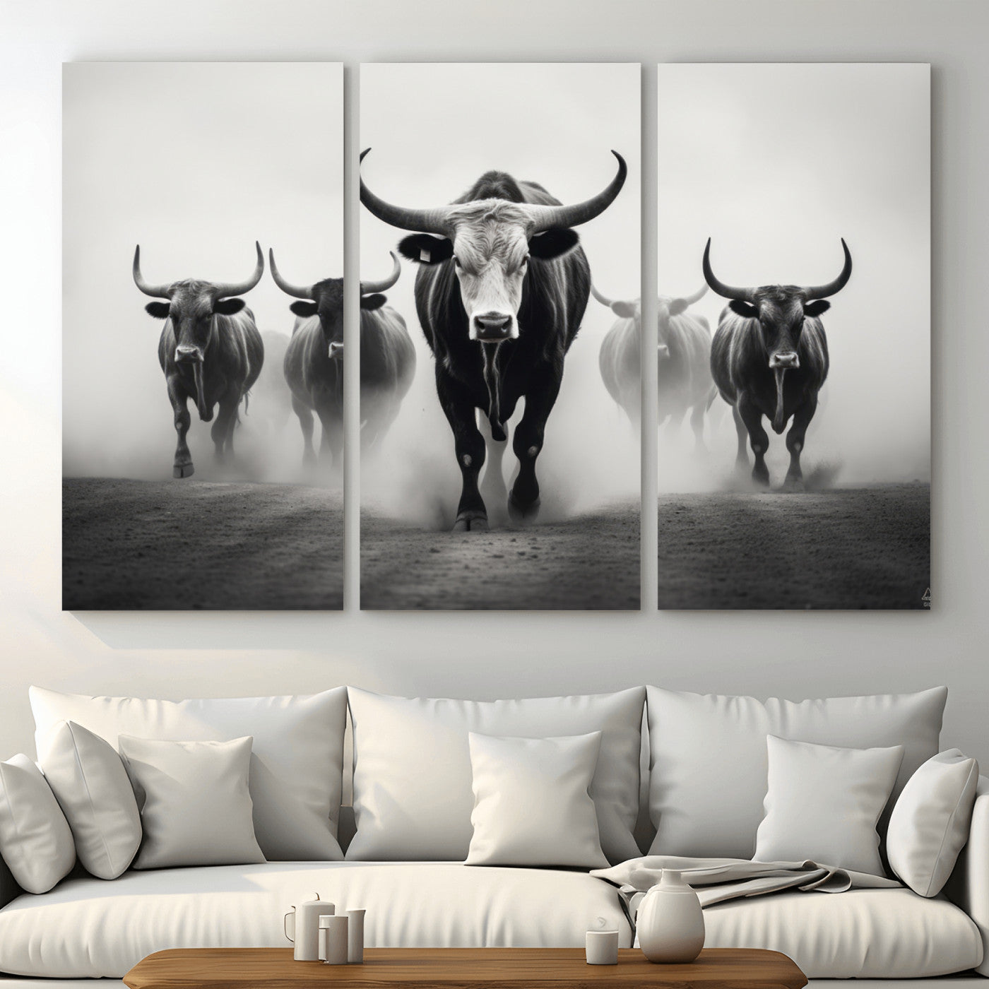 N34534C-MGV-CV-48X32-3P - Texas Bighorn Cow Hern Wall Art Canvas Print, Longhorn Cow Large Wall Art