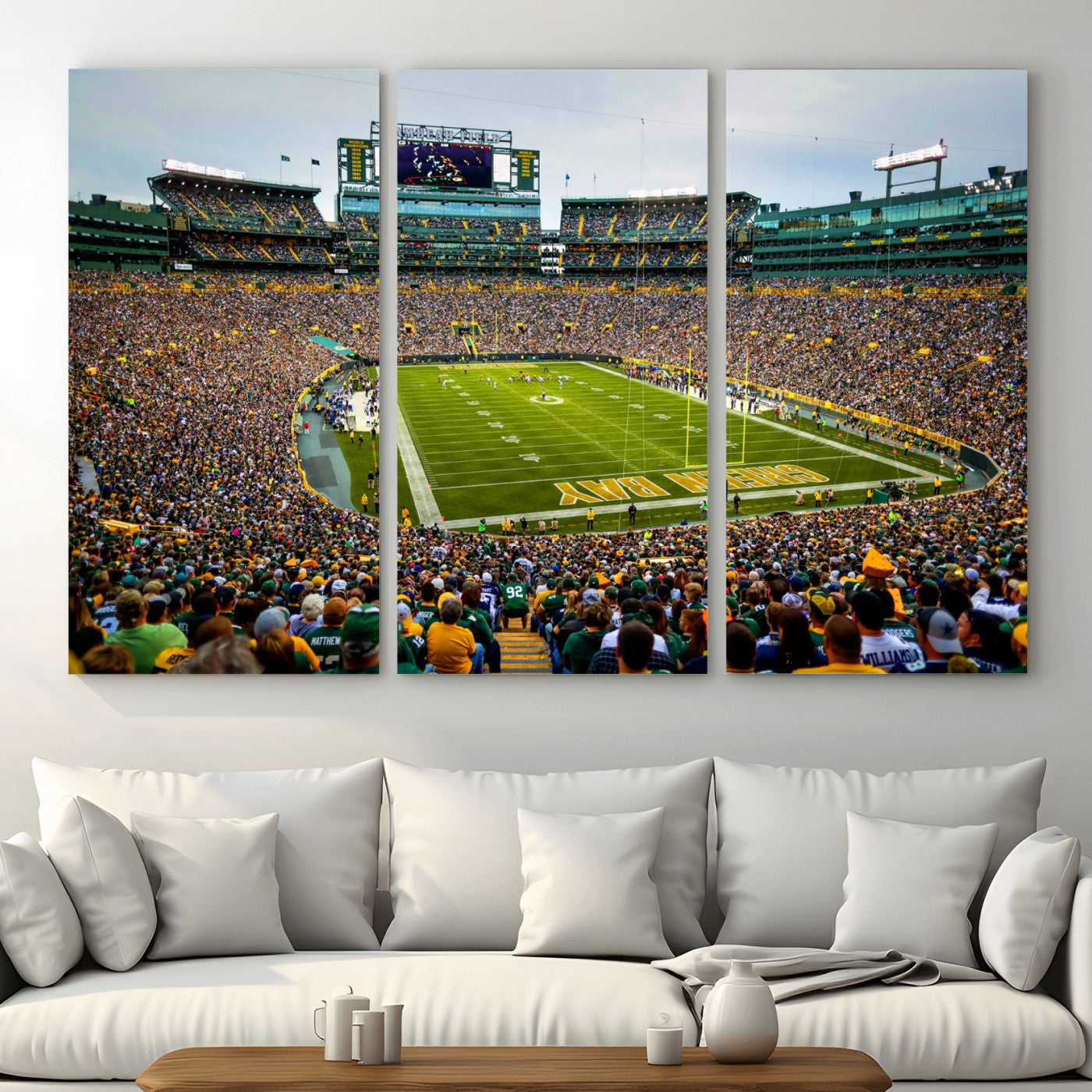 GBP101-MGV-CV-48X32-3P - Green Bay Packers Lambeau Field Stadium Wall Art Canvas Print, Iconic NFL Football Stadium Artwork, Wisconsin Sports Home Decor