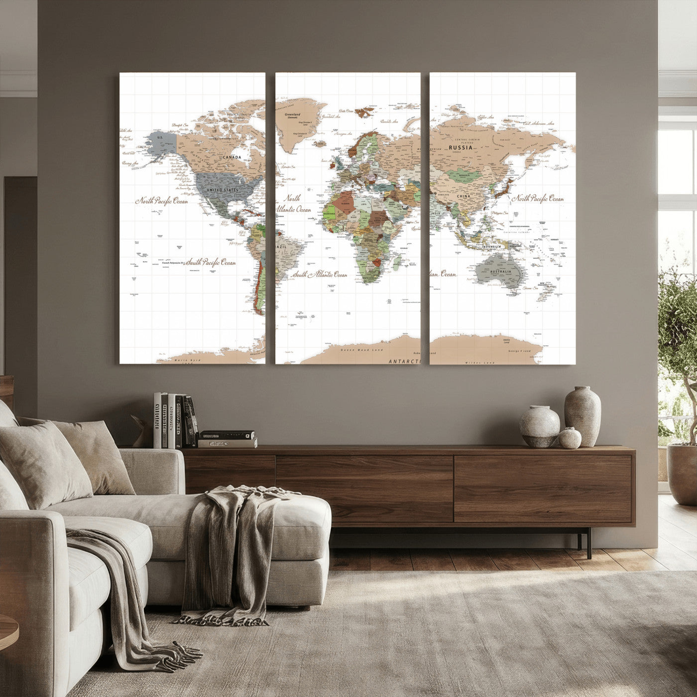 91286788-MGV-CV-36X24 - World Map Wall Art Canvas Print, Modern Decorative Framed Map Artwork Prints for Living Room, Office, Bedroom Wall Decor