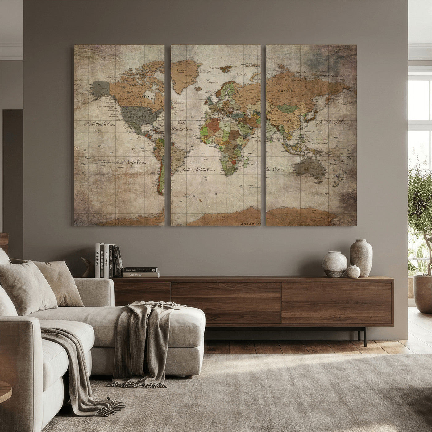 20356264-MGV-CV-36X24 - World Map Wall Art Canvas Print, Modern Decorative Framed Map Artwork Prints for Living Room, Office, Bedroom Wall Decor