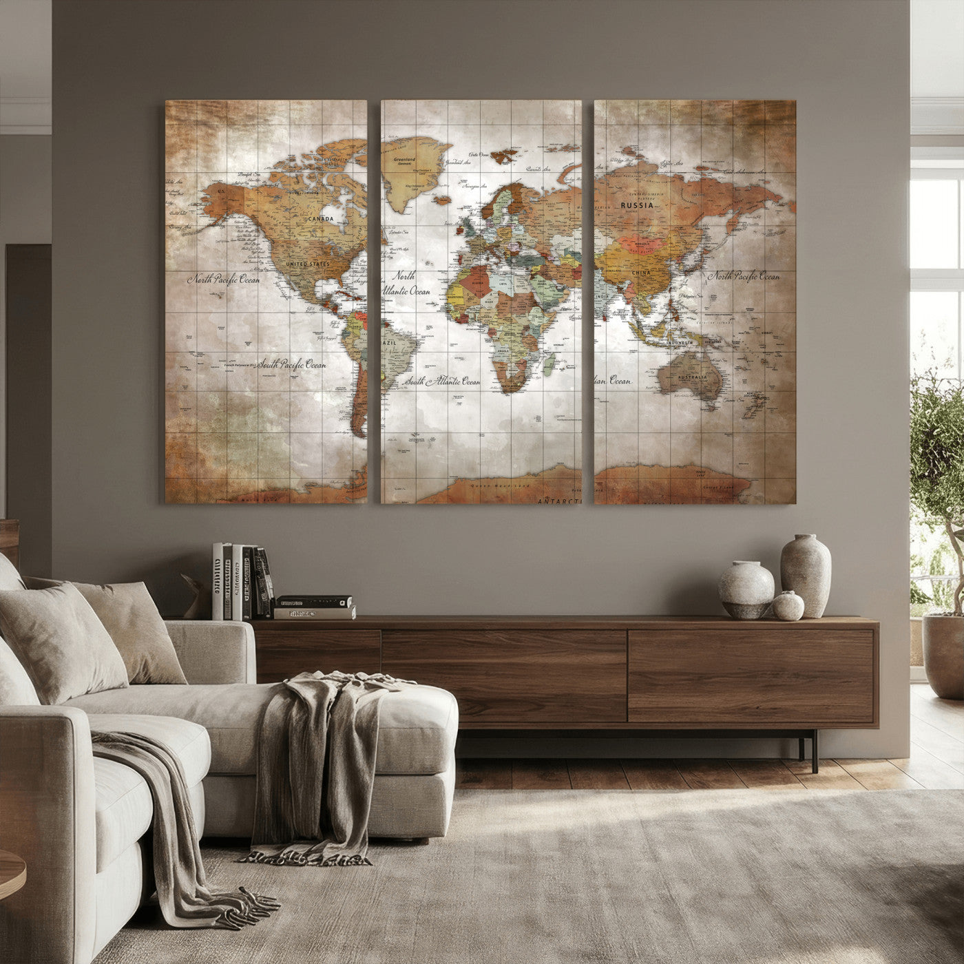 51643807-MGV-CV-36X24 - World Map Wall Art Canvas Print, Modern Decorative Framed Map Artwork Prints for Living Room, Office, Bedroom Wall Decor