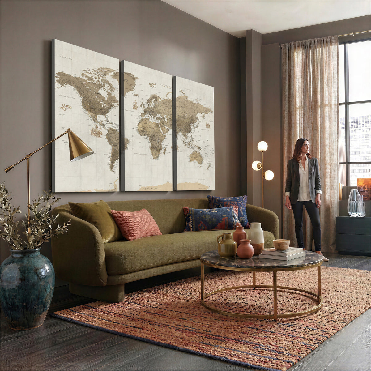 28283260-MGV-CV-36X24 - Detailed World Map Wall Art Canvas Print