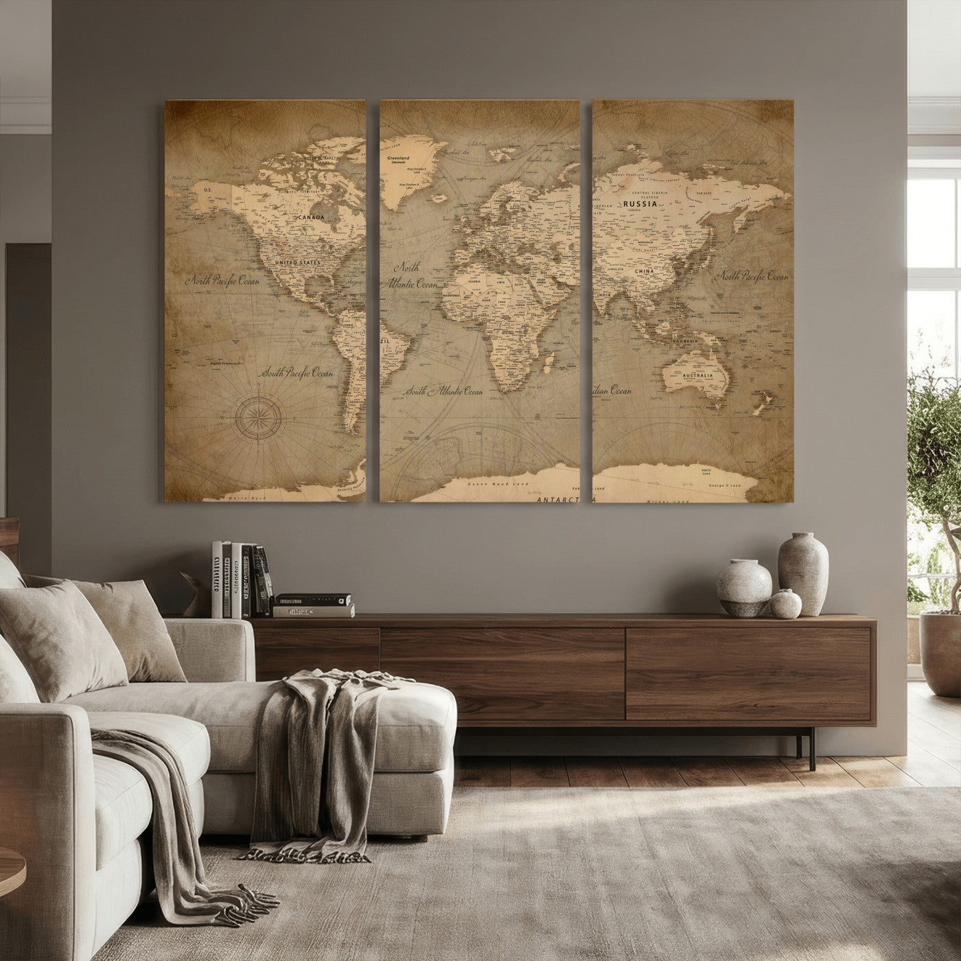 49946617-MGV-CV-36X24 - World Map Wall Art Canvas Print, Modern Decorative Framed Map Artwork Prints for Living Room, Office, Bedroom Wall Decor