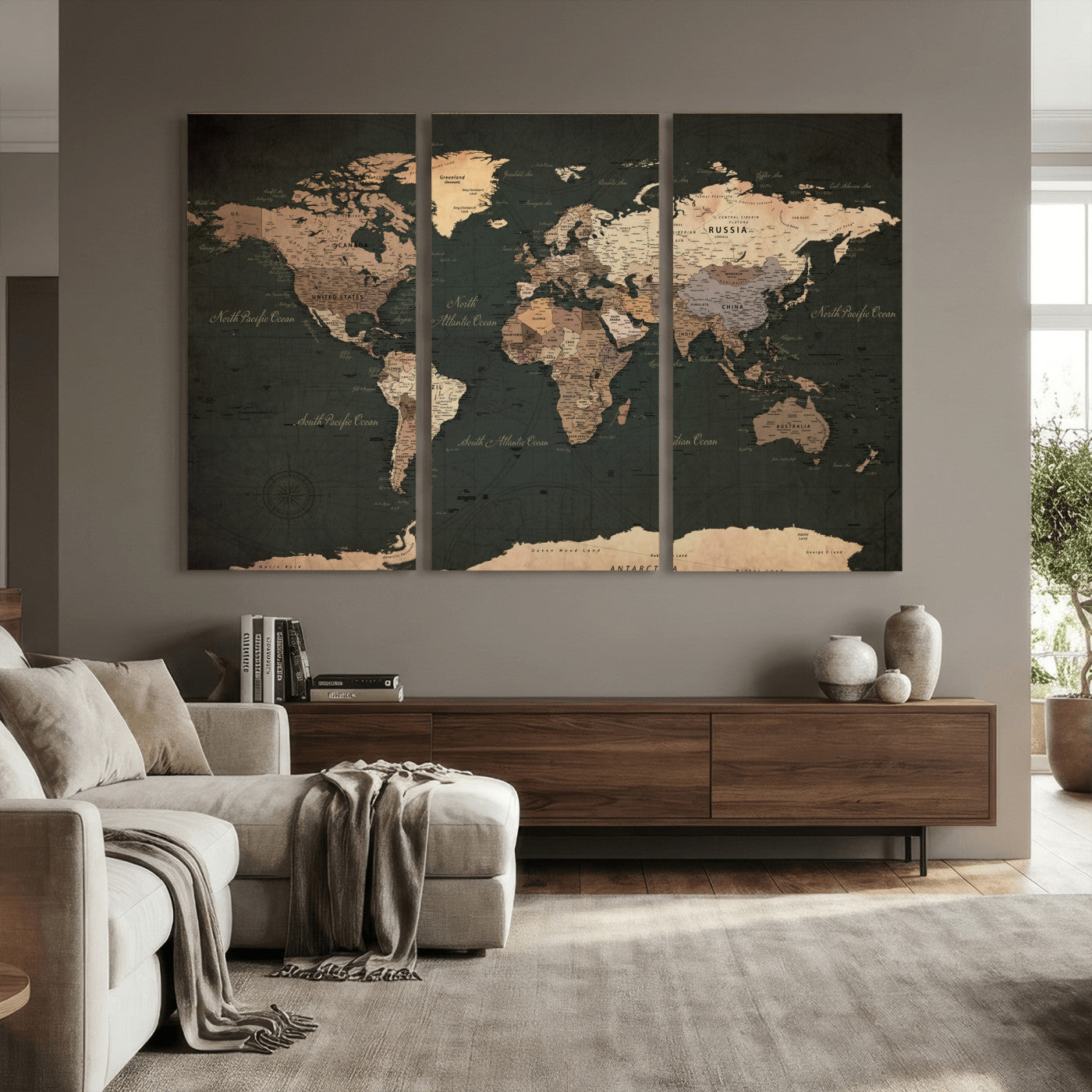 62059333-MGV-CV-36X24 - World Map Wall Art Canvas Print, Modern Decorative Framed Map Artwork Prints for Living Room, Office, Bedroom Wall Decor