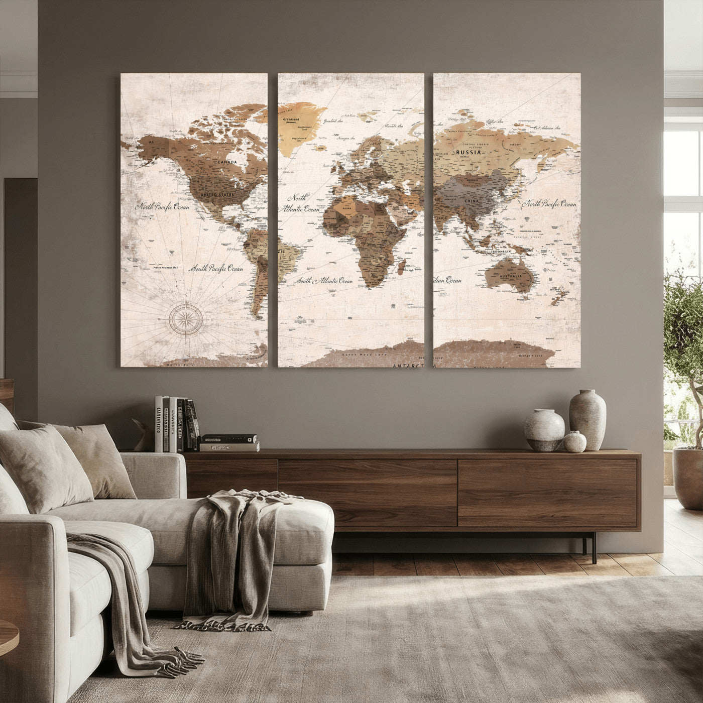38923639-MGV-CV-36X24 - World Map Wall Art Canvas Print, Modern Decorative Framed Map Artwork Prints for Living Room, Office, Bedroom Wall Decor