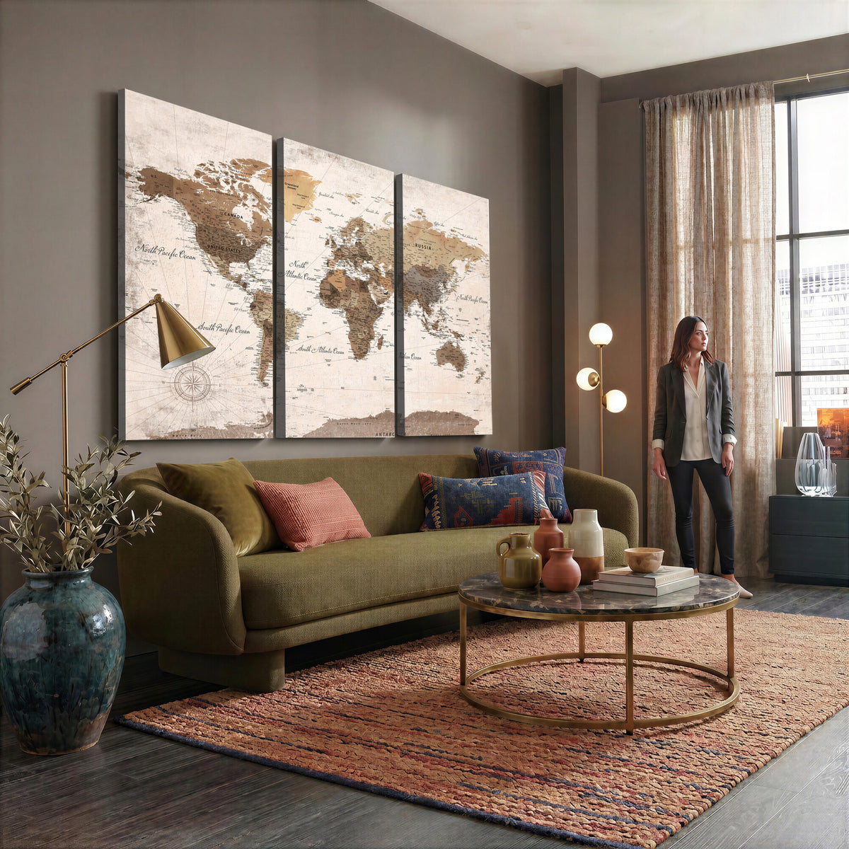 38923639-MGV-CV-36X24 - World Map Wall Art Canvas Print, Modern Decorative Framed Map Artwork Prints for Living Room, Office, Bedroom Wall Decor