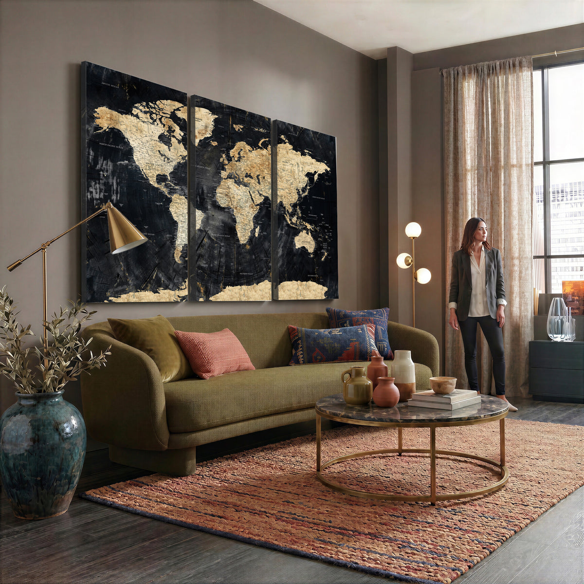 45535041-MGV-CV-36X24 - Framed Large World Map Wall Art Canvas Print for Living Room
