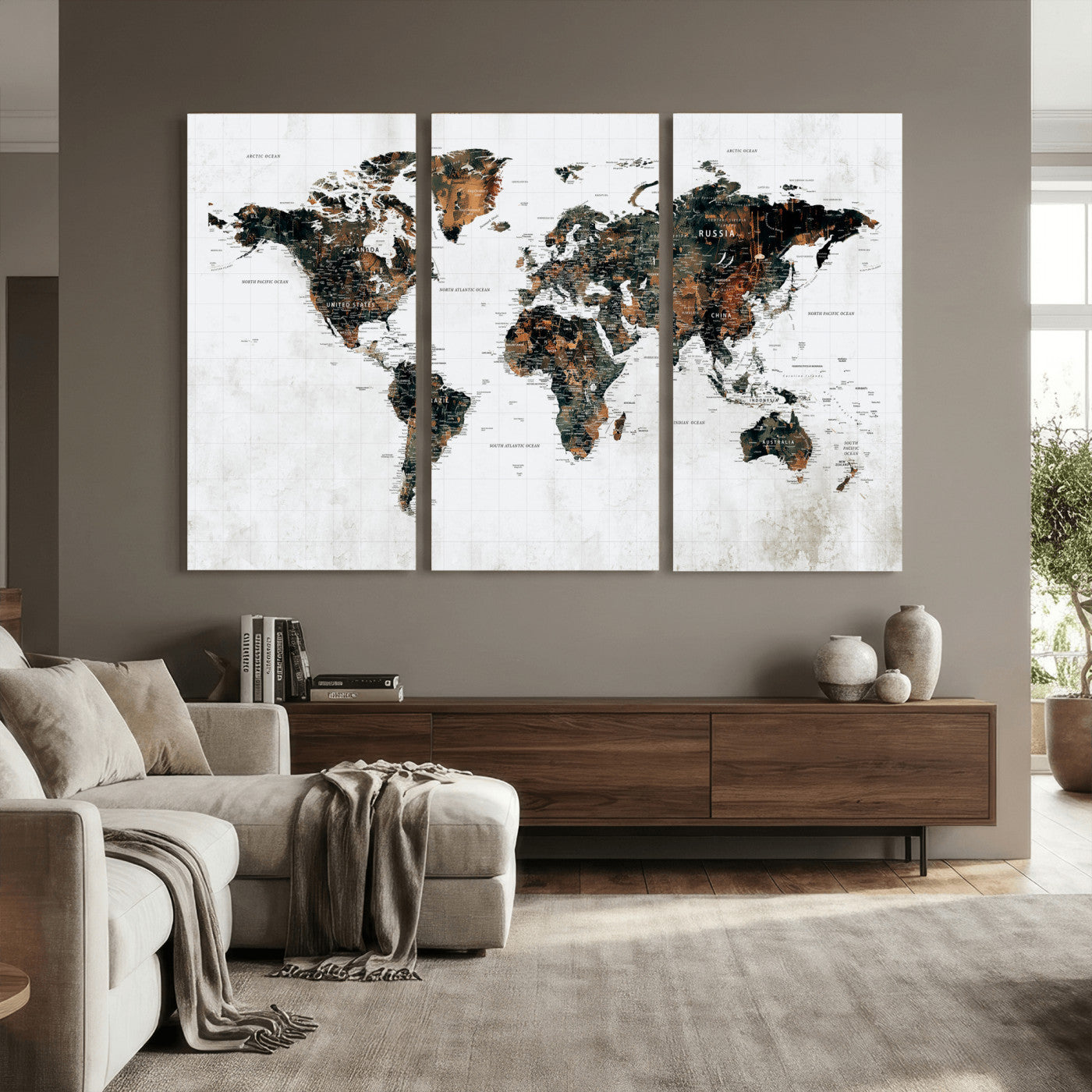 60008766-MGV-CV-36X24 - World Map Wall Art Canvas Print, Modern Decorative Framed Map Artwork Prints for Living Room, Office, Bedroom Wall Decor