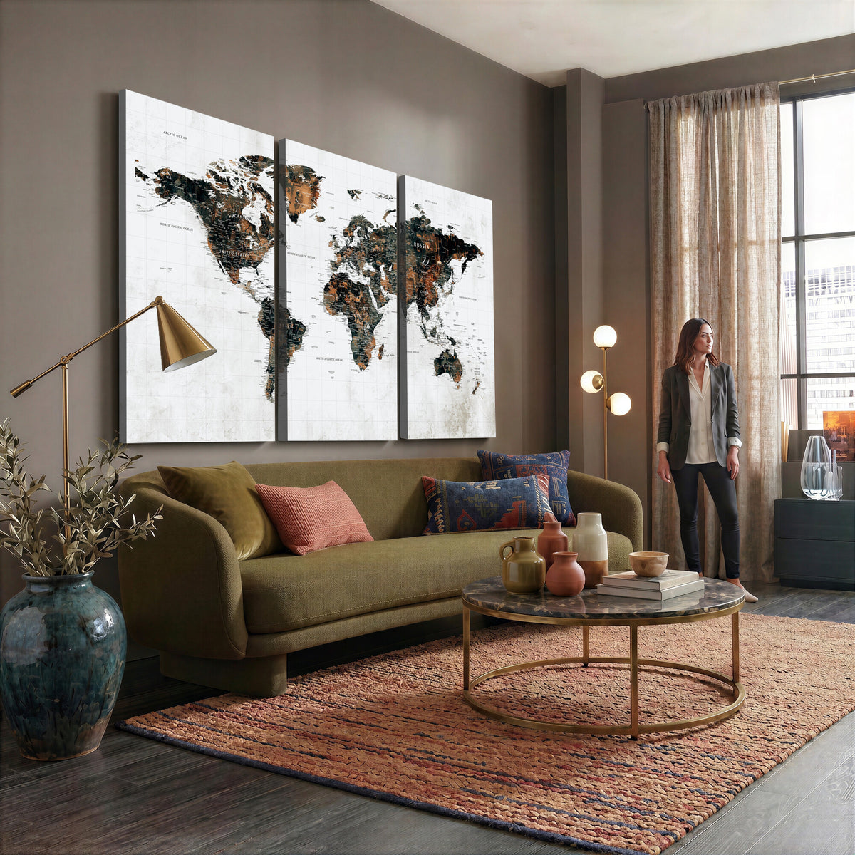 60008766-MGV-CV-36X24 - Large World Map Canvas Print – Framed Travel Map Wall Art