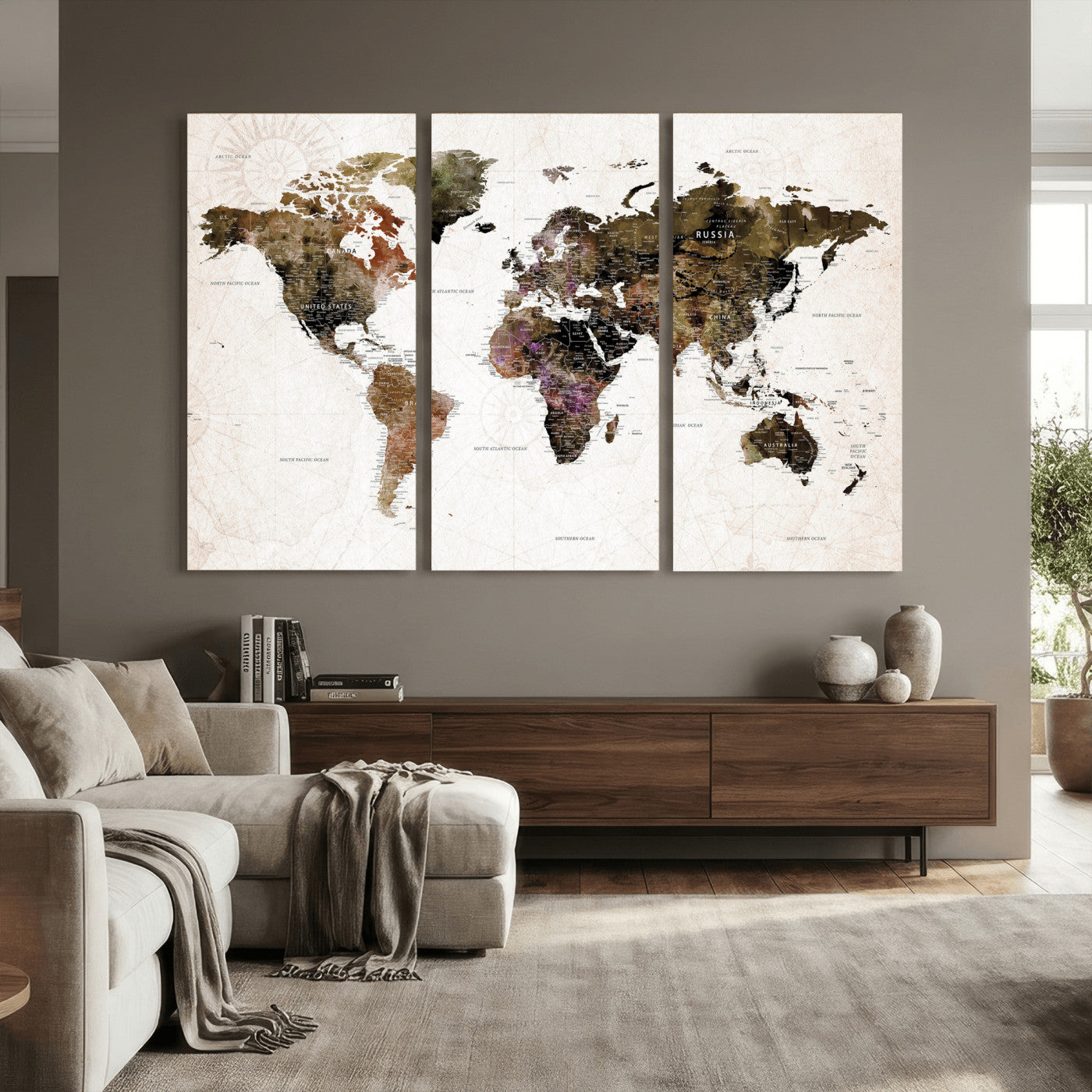 77651968-MGV-CV-36X24 - World Map Wall Art Canvas Print, Modern Decorative Framed Map Artwork Prints for Living Room, Office, Bedroom Wall Decor