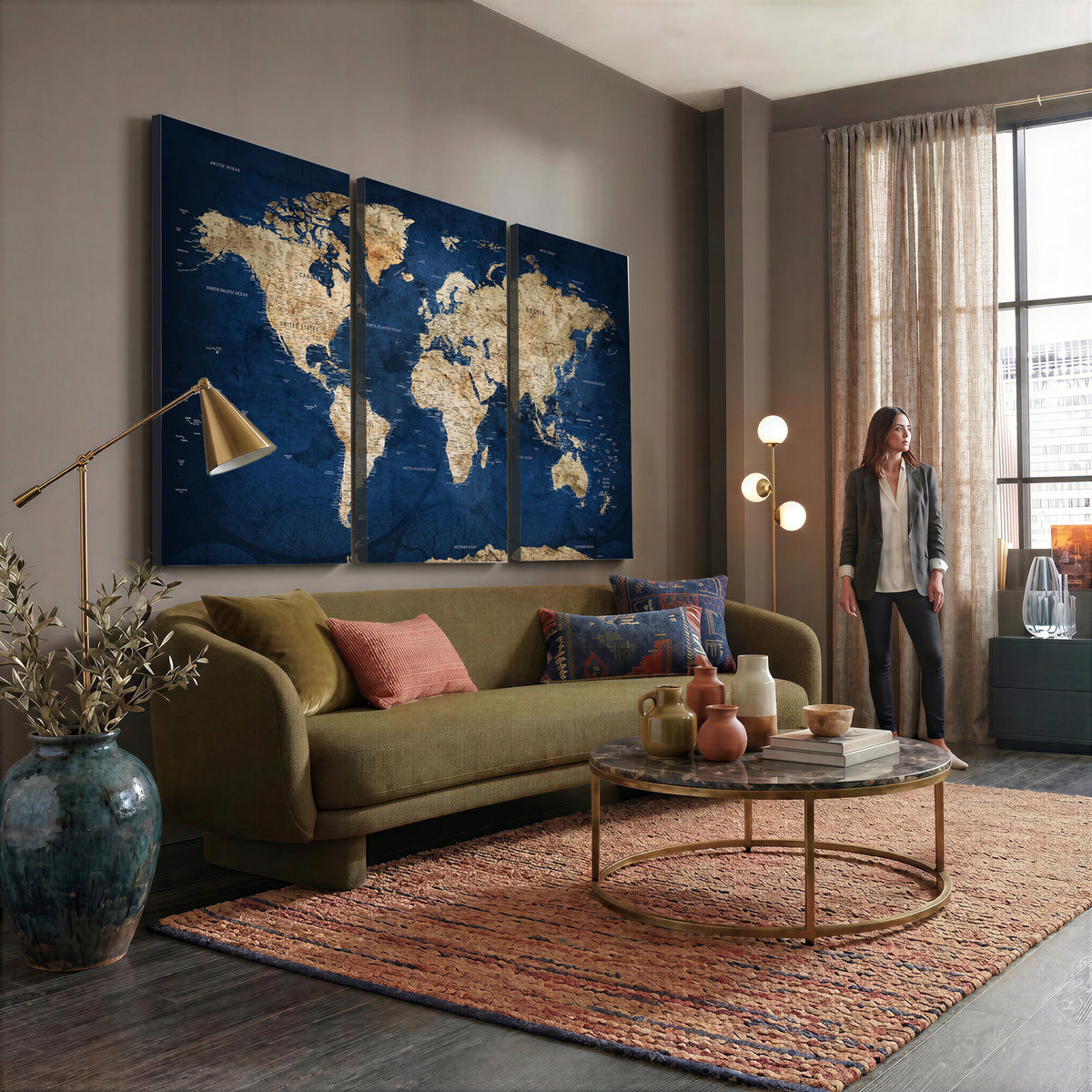 57503519-MGV-CV-36X24 - World Map Canvas Print – Framed Travel Map Wall Art for