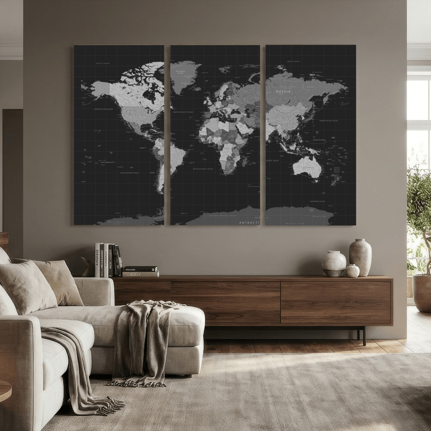 46160121-MGV-CV-36X24 - World Map Wall Art Canvas Print, Modern Decorative Framed Map Artwork Prints for Living Room, Office, Bedroom Wall Decor