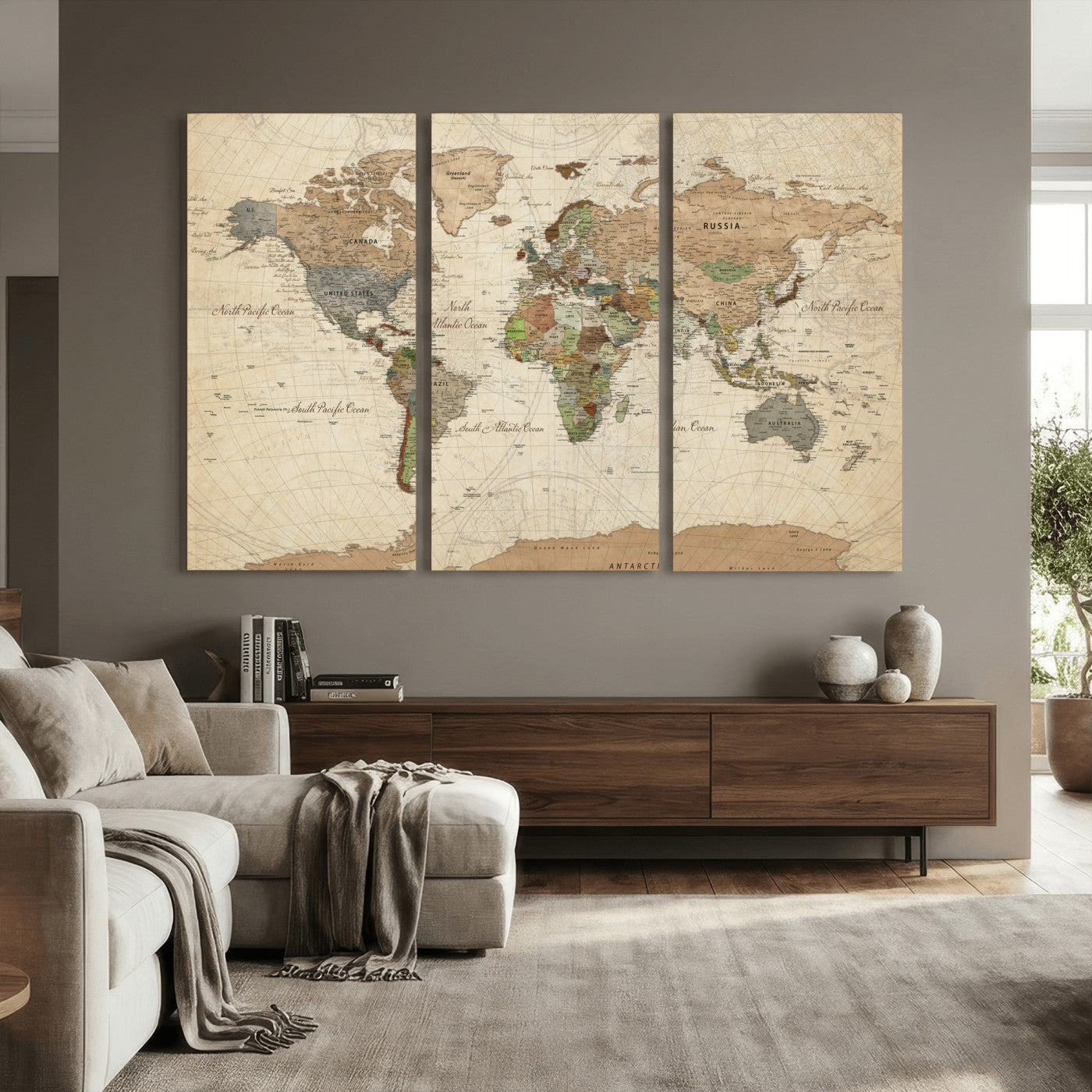 36735609-MGV-CV-36X24 - World Map Wall Art Canvas Print, Modern Decorative Framed Map Artwork Prints for Living Room, Office, Bedroom Wall Decor
