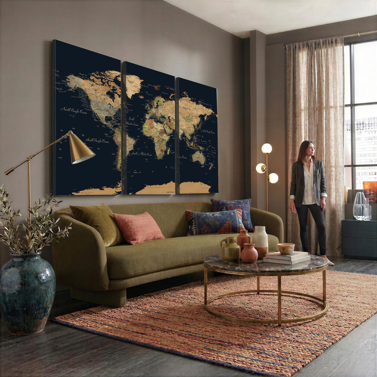 94449133-MGV-CV-36X24 - Vintage World Map Canvas on the Dark Background Wall Art