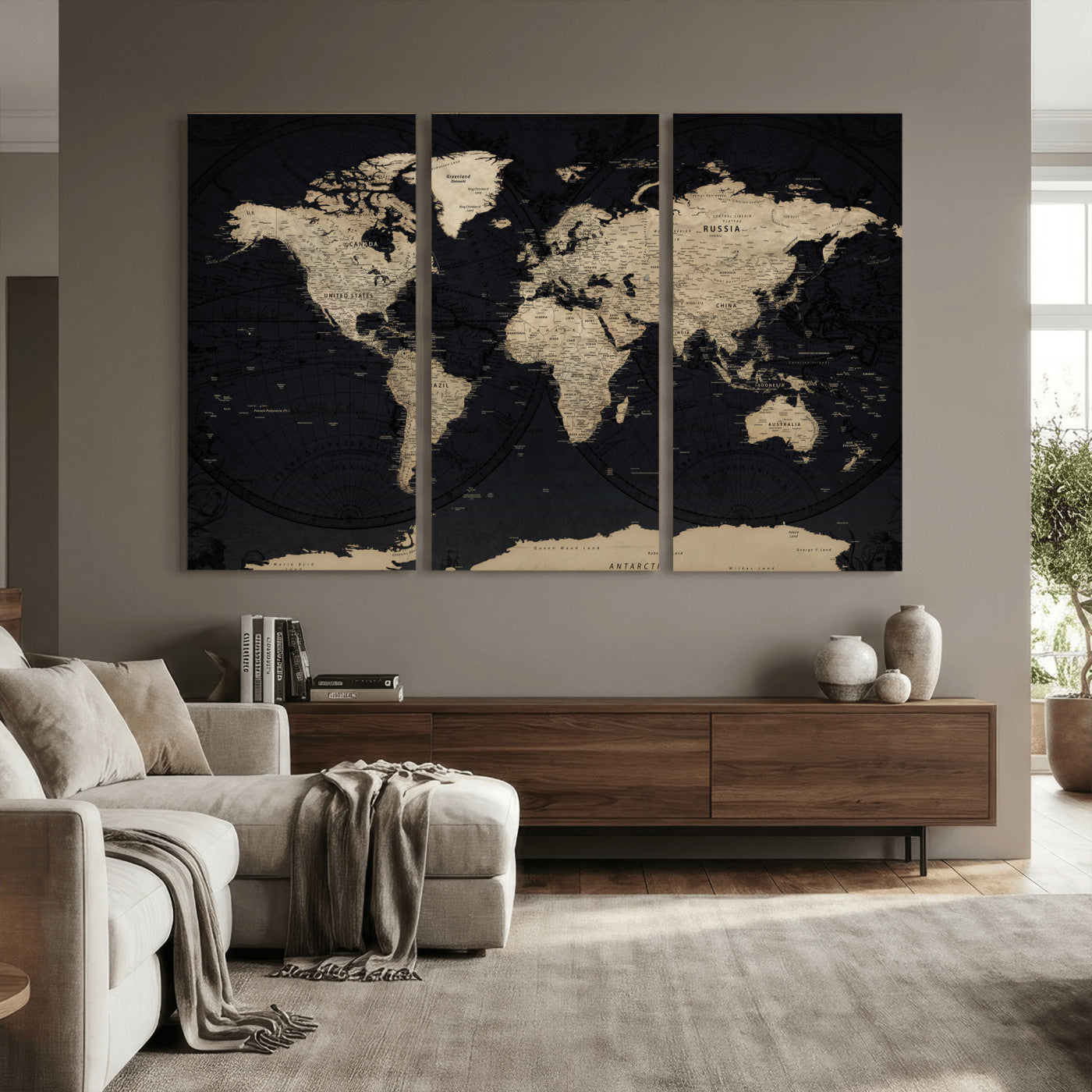 61835687-MGV-CV-36X24 - World Map Wall Art Canvas Print, Modern Decorative Framed Map Artwork Prints for Living Room, Office, Bedroom Wall Decor