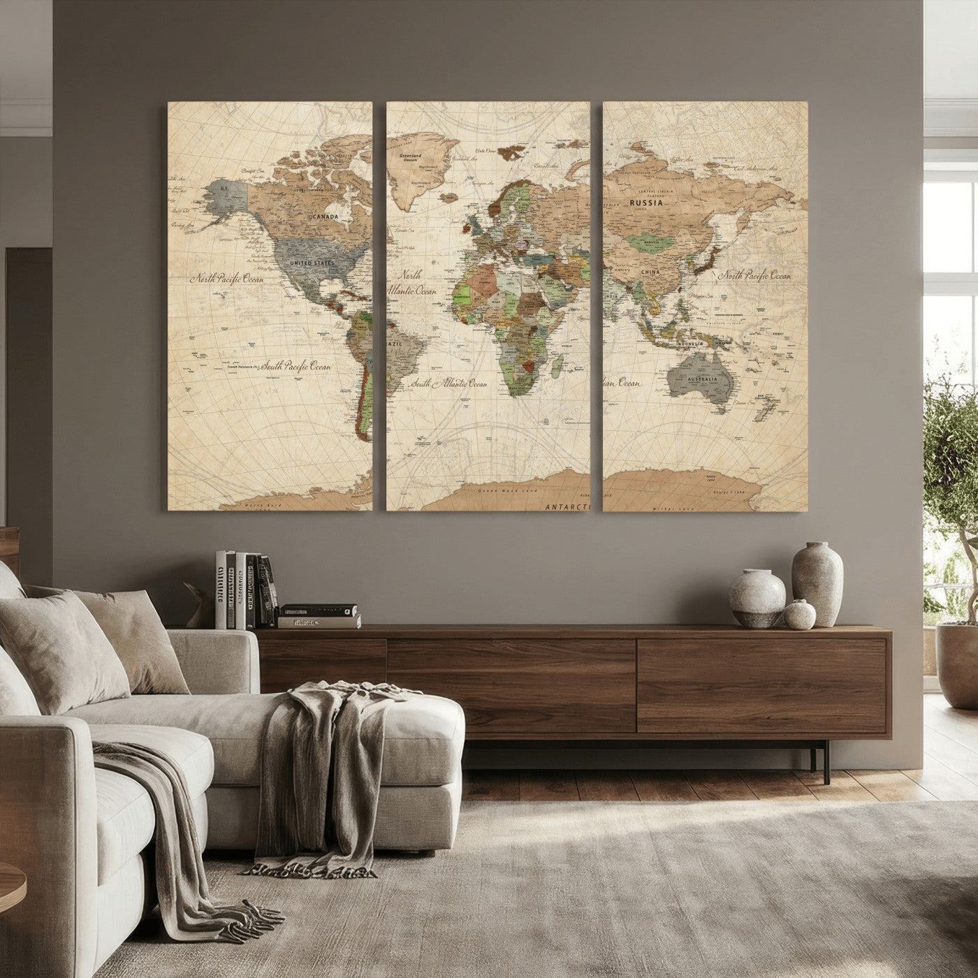 16856902-MGV-CV-36X24 - World Map Wall Art Canvas Print, Modern Decorative Framed Map Artwork Prints for Living Room, Office, Bedroom Wall Decor