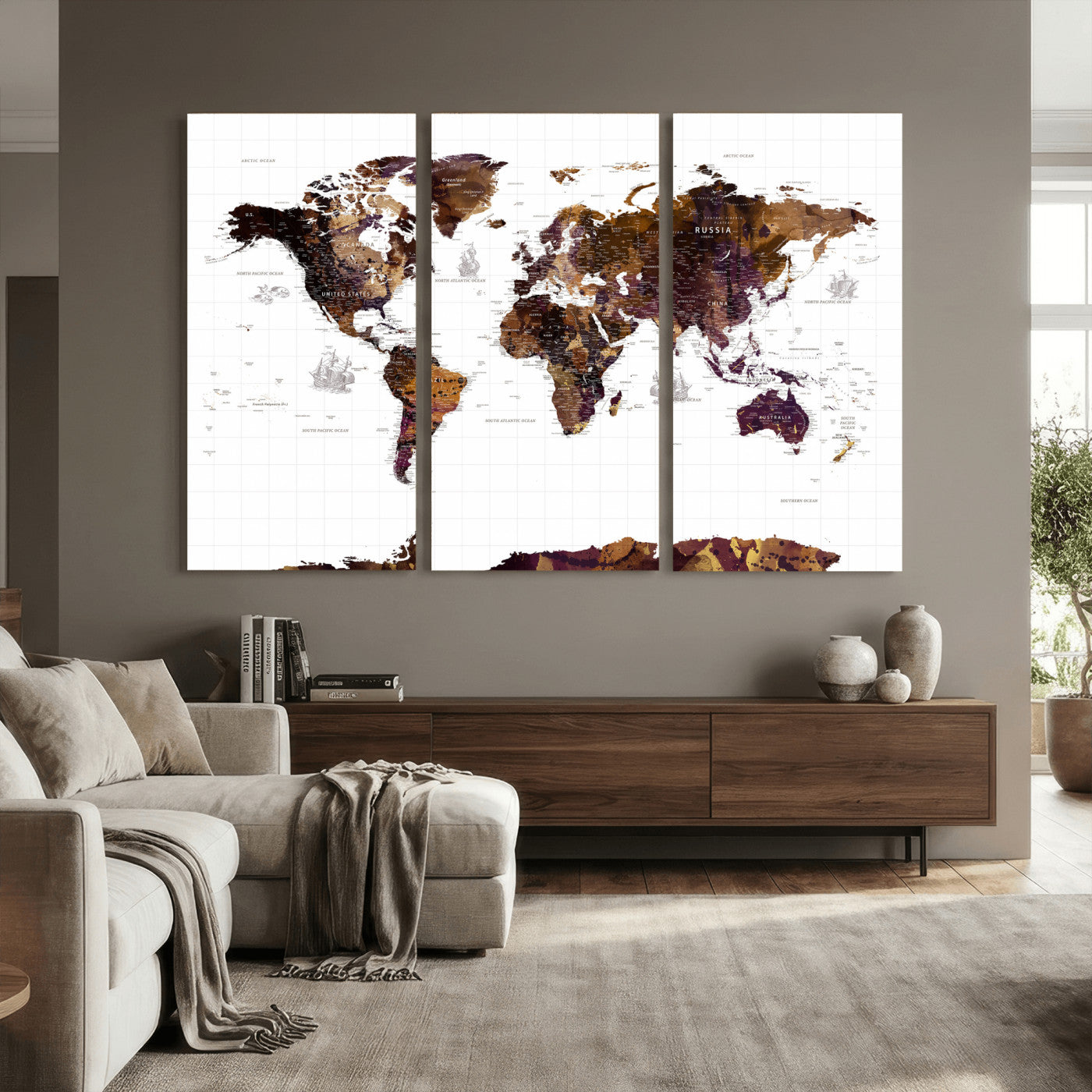 34792695-MGV-CV-36X24 - World Map Wall Art Canvas Print, Modern Decorative Framed Map Artwork Prints for Living Room, Office, Bedroom Wall Decor