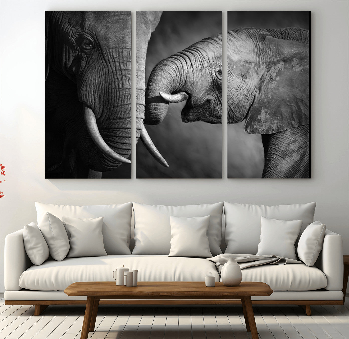 42691-MGV-CV-48X32-3P-Elephant Family Wall Art Canvas, Framed Elephant Family Canvas Print