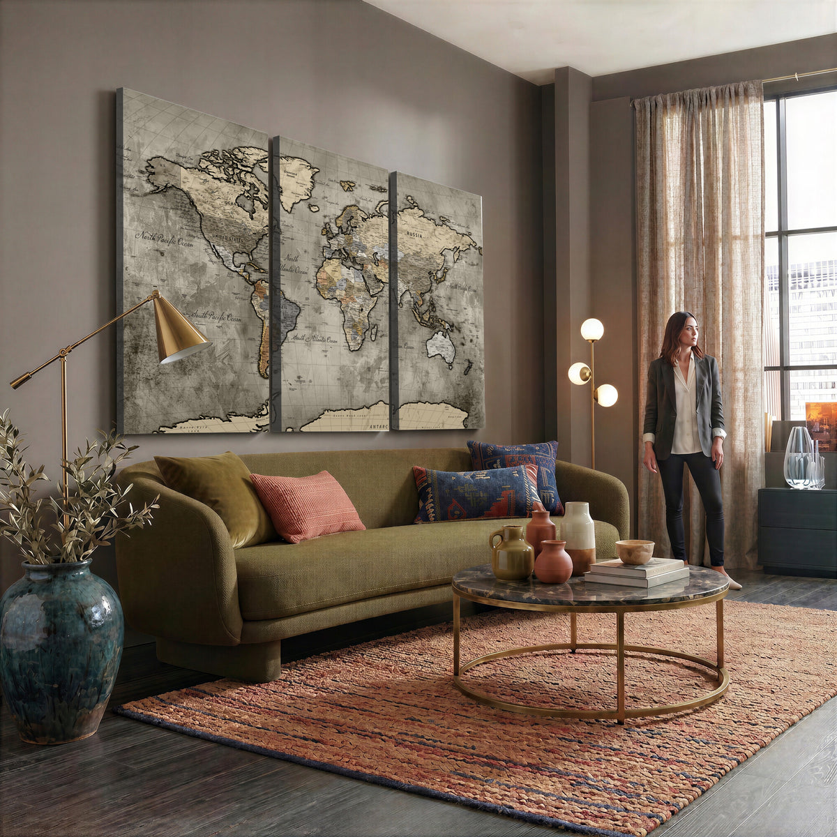 85218700-MGV-CV-36X24 - World Map Canvas Print, Detailed Map of the World Wall Art