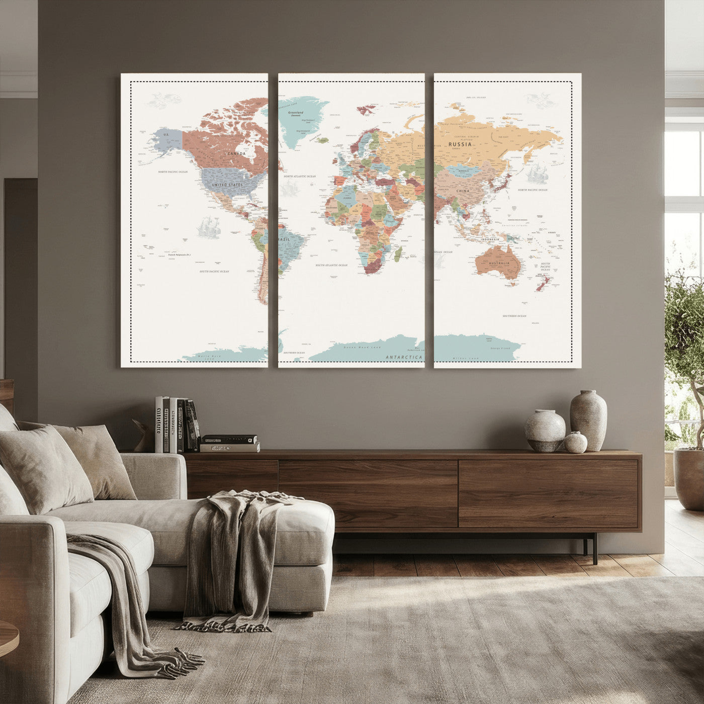 63447567-MGV-CV-36X24 - World Map Wall Art Canvas Print, Modern Decorative Framed Map Artwork Prints for Living Room, Office, Bedroom Wall Decor